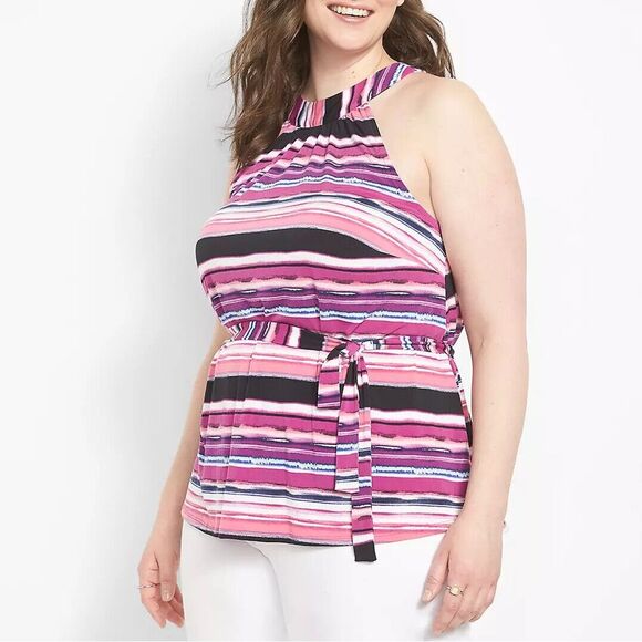Lane Bryant - Sleeveless Halter Neck Swing Belted Top - Picture 1 of 4